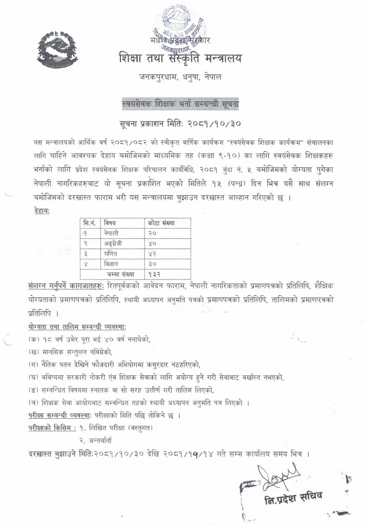 swanyam sewak teacher Notice02122025